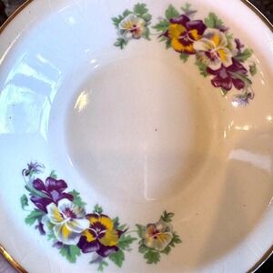 Vintage Pansy Floral Bowls Gold Trim Set of 2 Cottagecore Serving Dishes USA